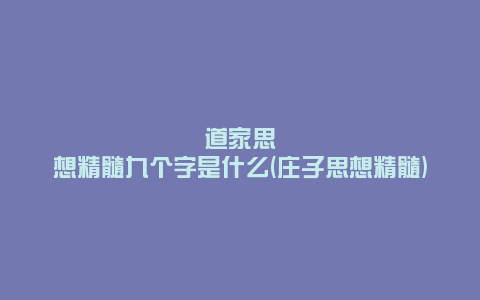 道家思想精髓九个字是什么(庄子思想精髓)