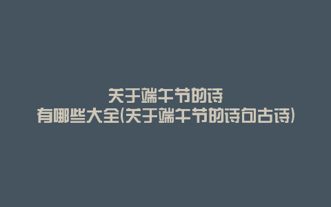关于端午节的诗有哪些大全(关于端午节的诗句古诗)