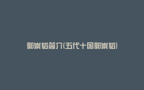 郭崇韬简介(五代十国郭崇韬)