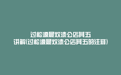 过松源晨炊漆公店其五讲解(过松源晨炊漆公店其五的注释)