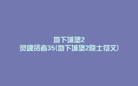 地下城堡2灵魂贤者35(地下城堡2隐士符文)