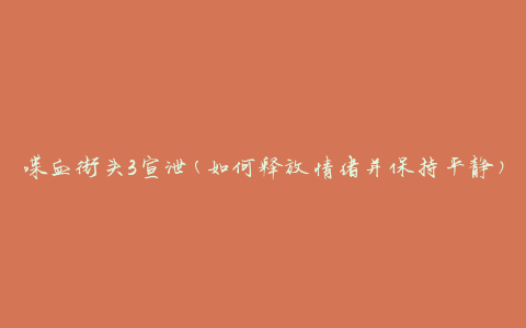 喋血街头3宣泄(如何释放情绪并保持平静)