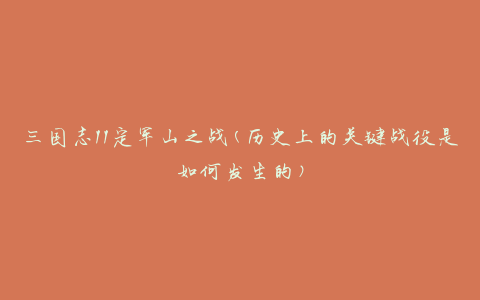三国志11定军山之战(历史上的关键战役是如何发生的)