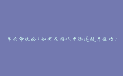 半条命攻略(如何在游戏中迅速提升技巧)