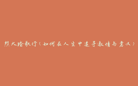 烈火踏歌行(如何在人生中追寻激情与意义)