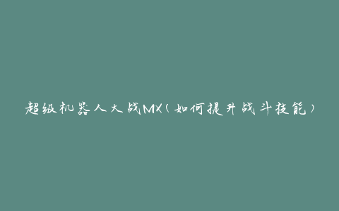 超级机器人大战MX(如何提升战斗技能)