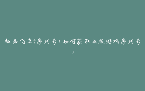 极品飞车9序列号(如何获取正版游戏序列号)