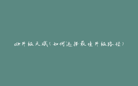 dk升级天赋(如何选择最佳升级路径)